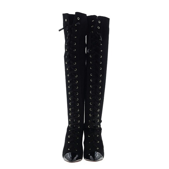 Christian Louboutin Frenchie Lace Up Over the Knee In Black Boots Size 40.5 - Picture 3 of 13